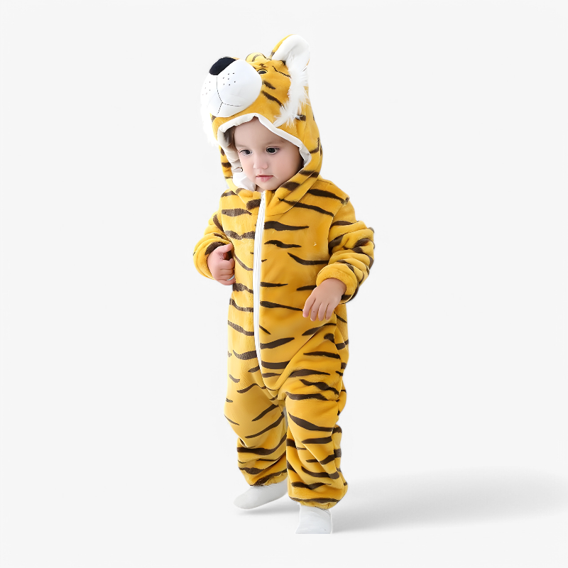 Adorable Tiger Baby Onesie – Flannel Romper with Ears and Tail for Babies