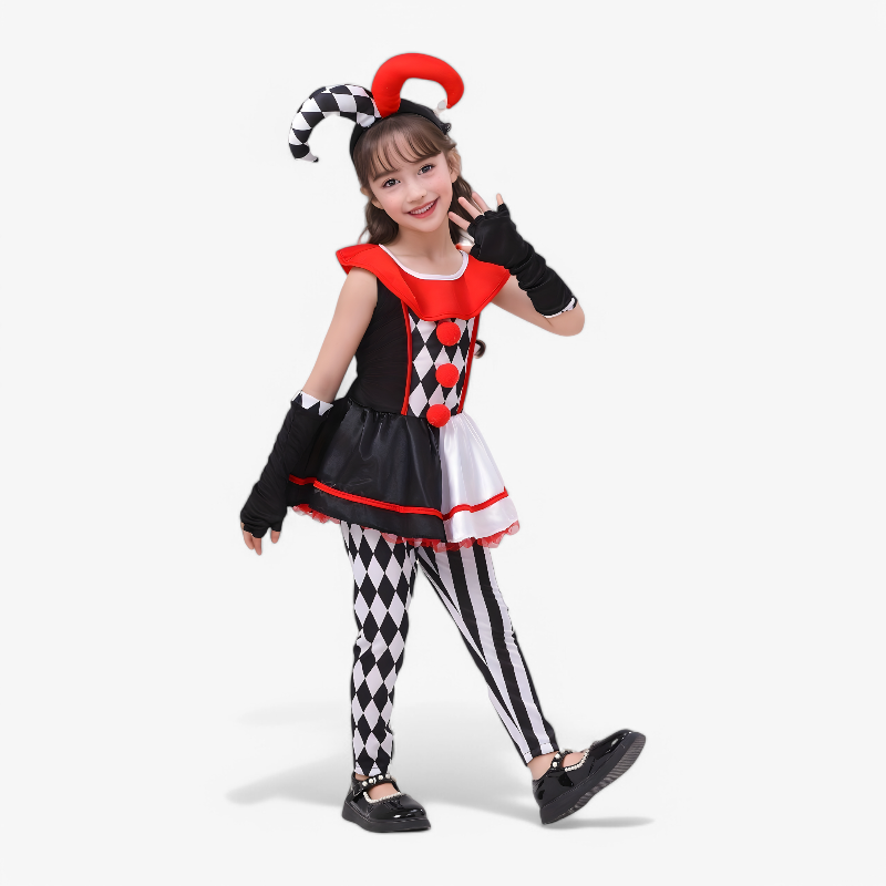 Mini Clown Costume for Girls – Includes Hat, Gloves, and Leggings