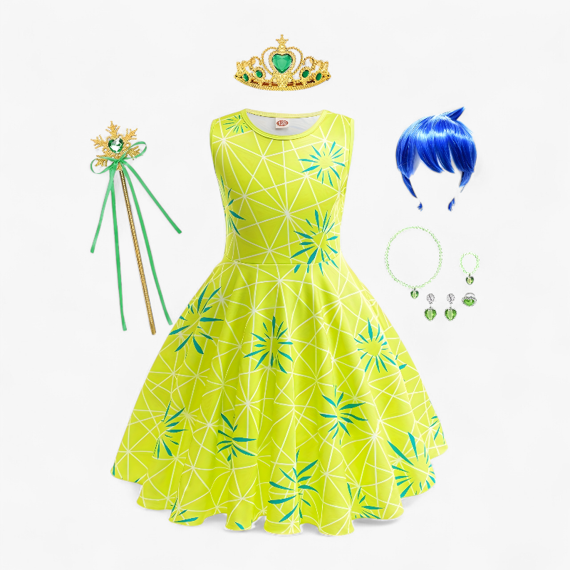 Vibrant Princess Costume for Children – Complete with Tiara, Magic Wand, and Jewelry