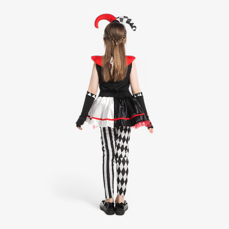 Mini Clown Costume for Girls – Includes Hat, Gloves, and Leggings