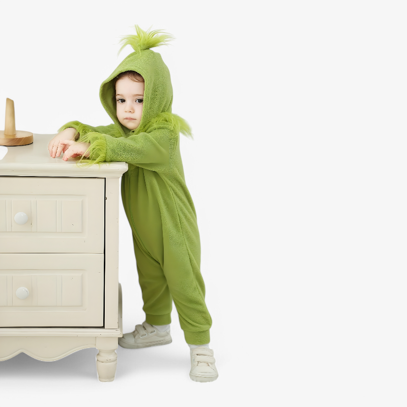 Green Monster Onesie for Kids – Including Fluffy Hood and Details