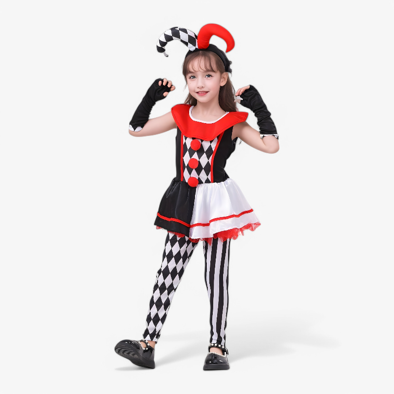 Mini Clown Costume for Girls – Includes Hat, Gloves, and Leggings