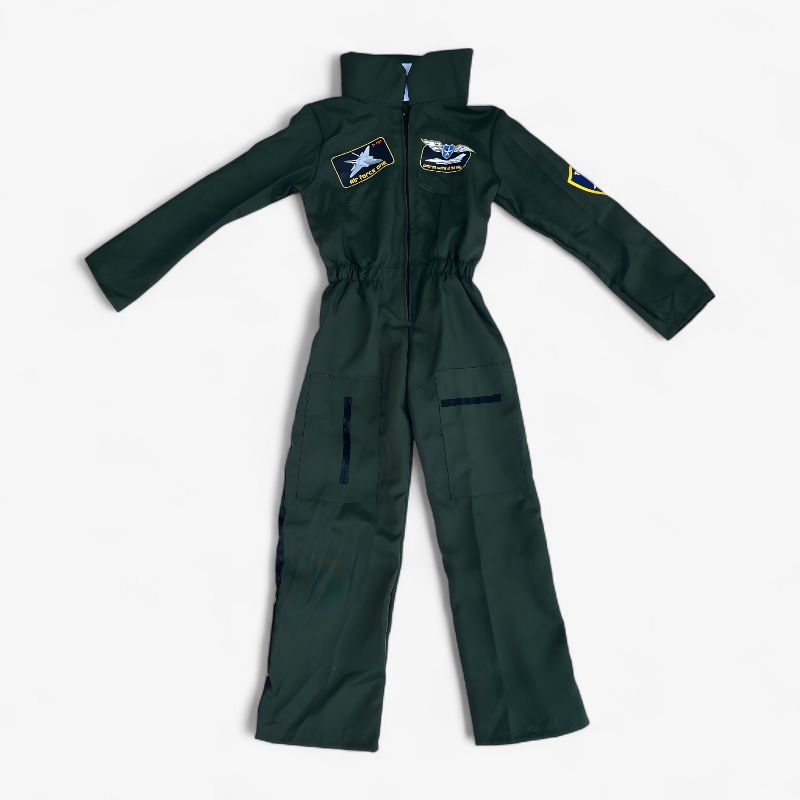 Air Force Costume for Kids – Pilot Jumpsuit with Emblems and Detailed Pockets