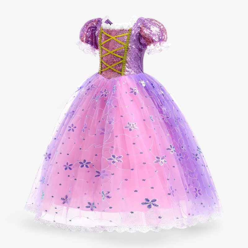 Enchanting Purple Princess Dress for Girls – Includes Crown, Necklace, Ring, and Bag