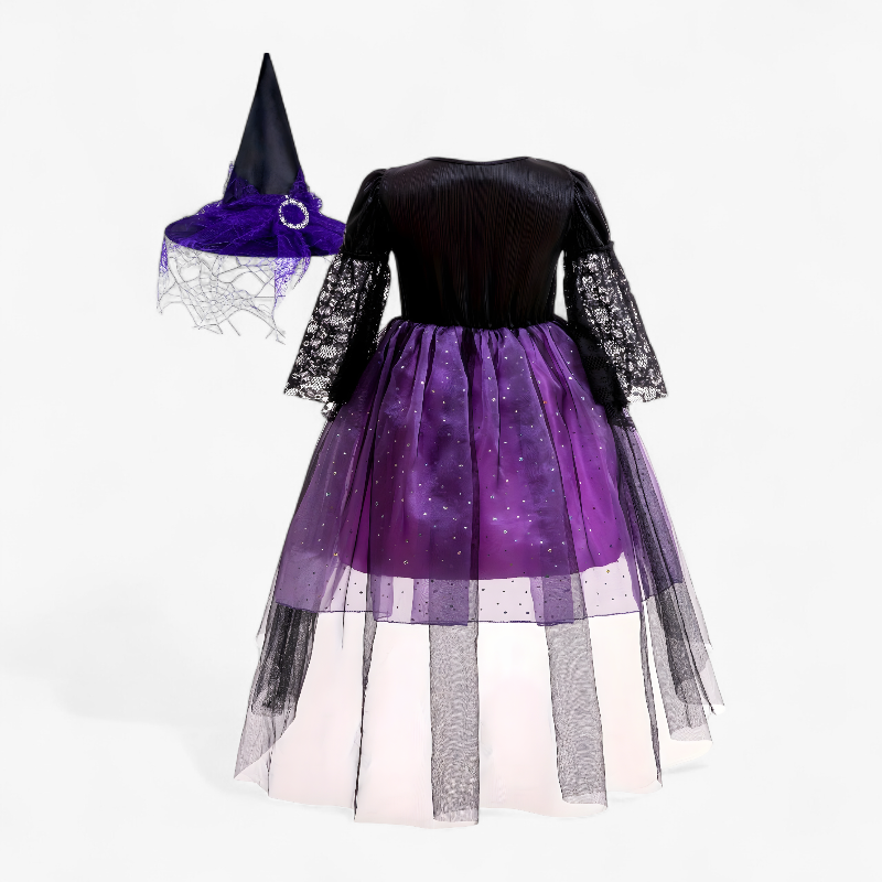 Magical Witch Costume for Girls – Includes Hat and Sparkling Skirt
