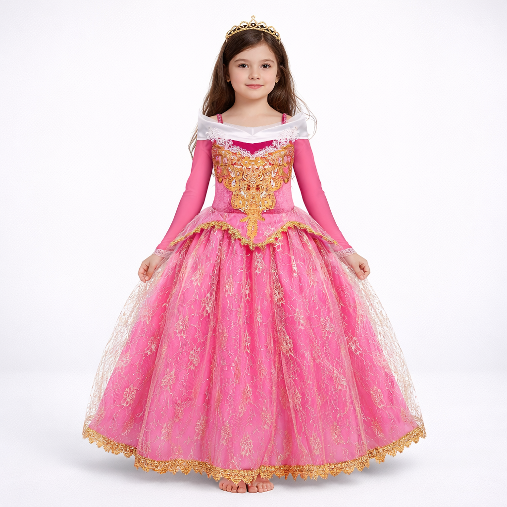 Bezauberndes Prinzessinnenkleid für Mädchen – mit langen Ärmeln und goldenen Akzenten